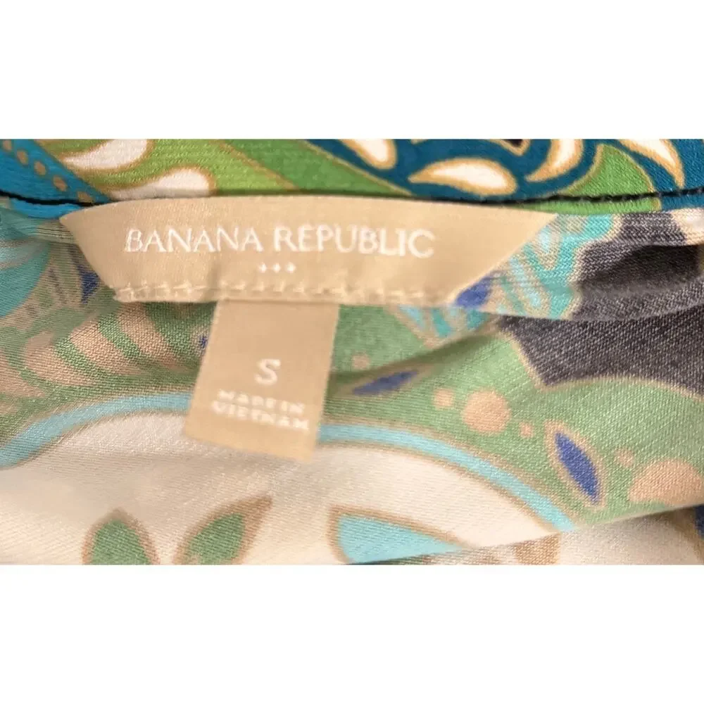 Banana Republic Women Warp Dress Size Small S Blue Green Floral 3/4 Stretch EUC - Picture 6 of 8